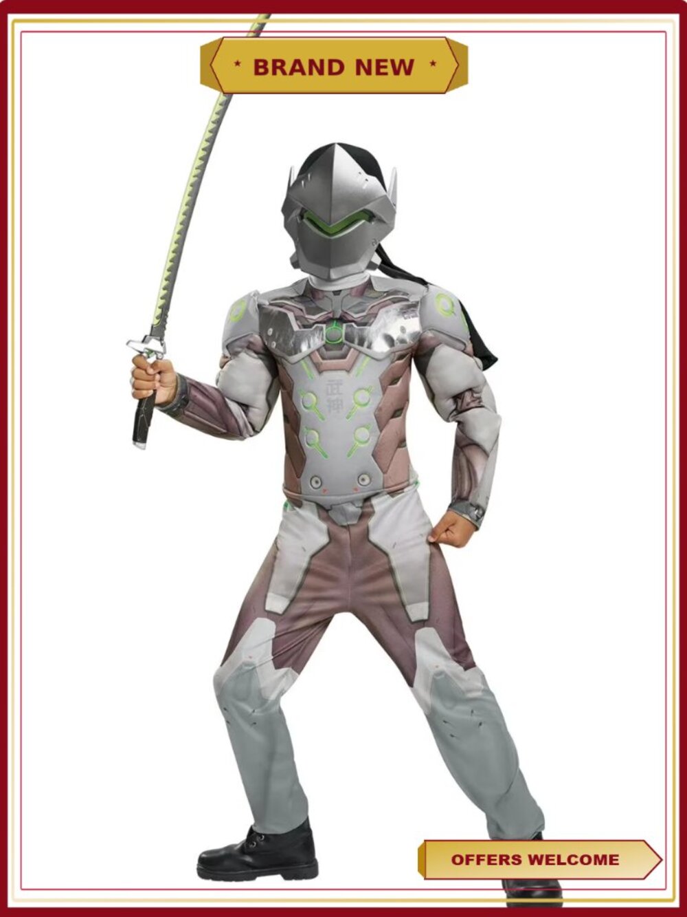 Boys Overwatch Genji Costume Jumpsuit Mask Size 4-6 Kids Halloween